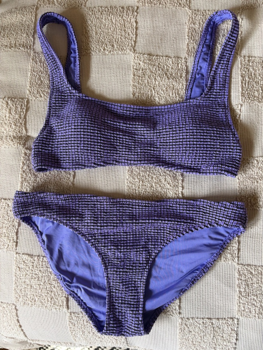 aerie Lurex Crinkle Bikini; scoop top and full coverage bottoms
